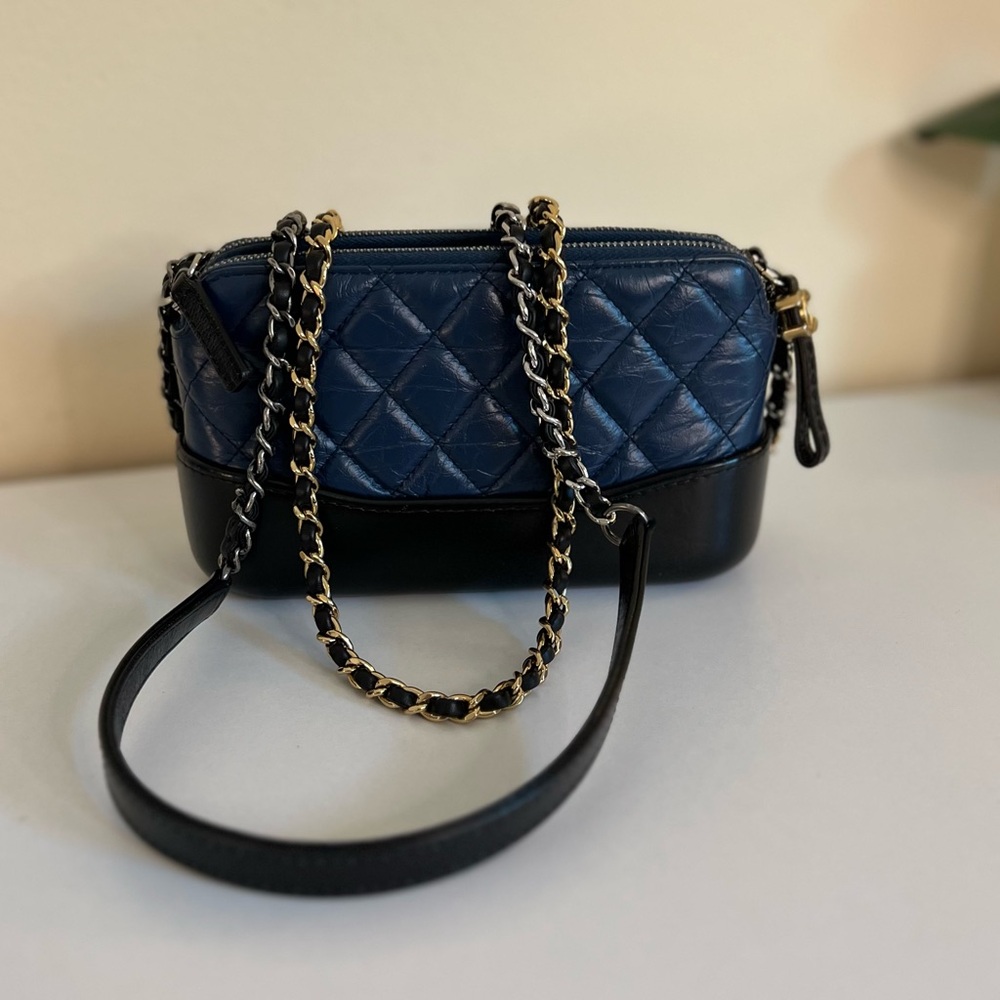 CHANEL Navy & Black Calfskin Gabrielle Bag Small w/ Auth Card & Dustbag EUC!